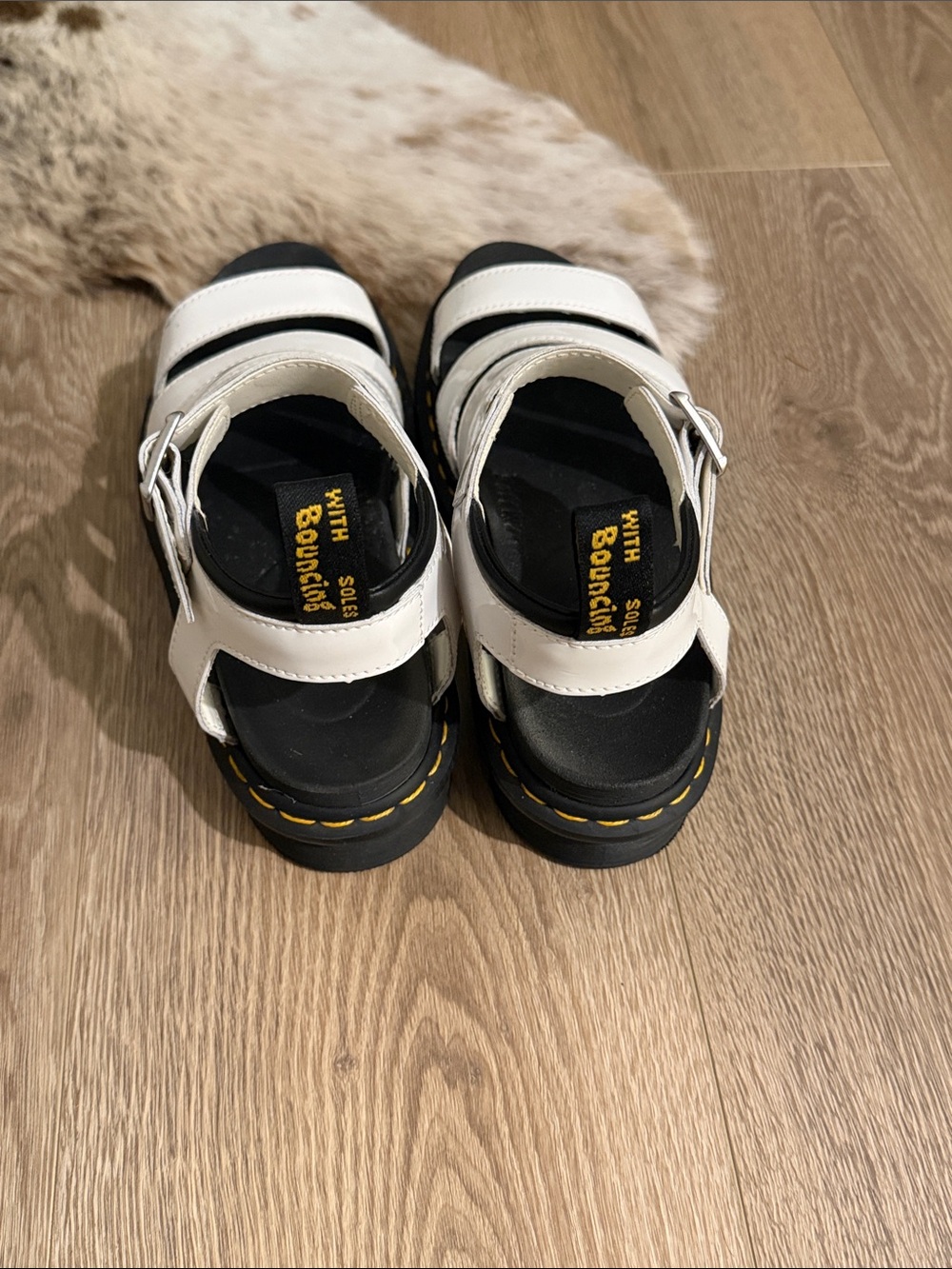 Dr. Martens White and Black Strappy Platform Sandals - Picture 2 of 4